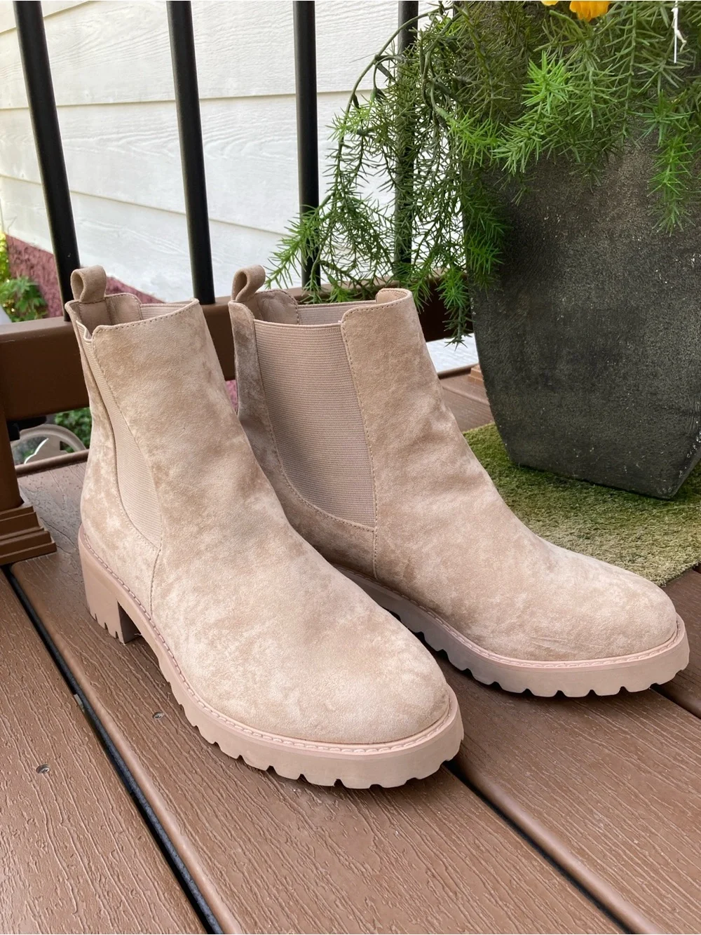 Lane Bryant Size 12W tan faux suede chunky lug sole ankle boots